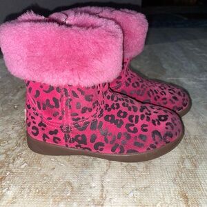 Ugg Pink Leopard Print Fur Boots